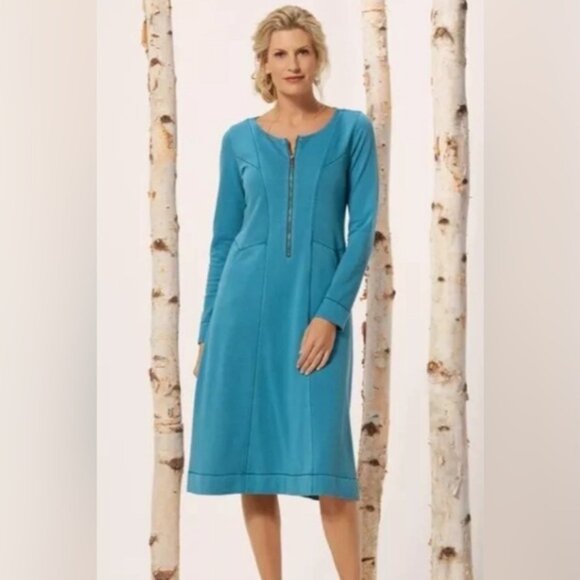 NWT Soft Surroundings Jemaa Dress Midi Modest LS Style 2CU83 Cotton Blend SMALL